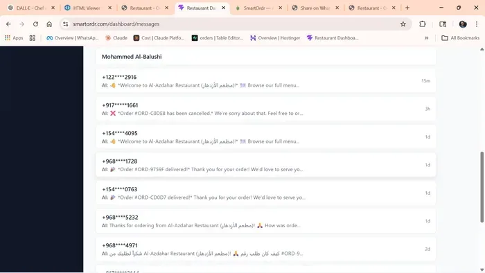 Customer message history with AI conversation logs